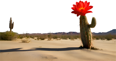 Cactus tree casting shadows in the peaceful desert under clear skies. . png
