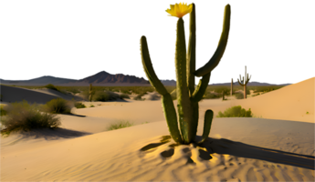 Desert solitude with cactus tree standing as a symbol of resilience. . png