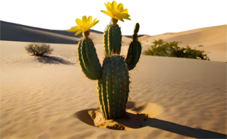 Quiet desert scene with a cactus tree as the central focal point. . png