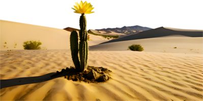 Serene desert with cactus tree silhouetted against a clear horizon. . png