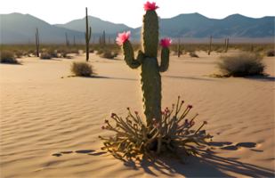 Iconic desert cactus tree standing in the midst of tranquil sands. . png