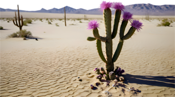 Serene desert atmosphere with a solitary cactus tree. . png