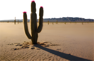 Sunlit cactus tree in the desert with minimalist desert landscape. . png