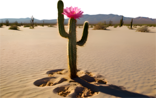 Vibrant cactus tree in the desert with a tranquil atmosphere. . png