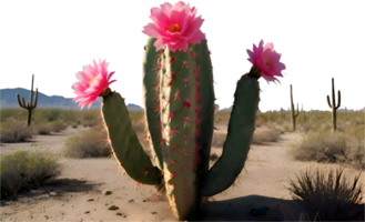Desolate desert landscape with a lone cactus tree standing tall. . png