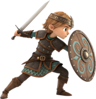 Heroic warrior with a sharp blade and shield. . png
