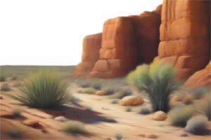 Wide open desert with rugged terrain and scenic cactus. . png
