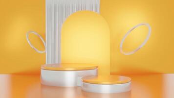 3d rendering of minimal scene of orange background with podium beauty ads and healthy promotion video