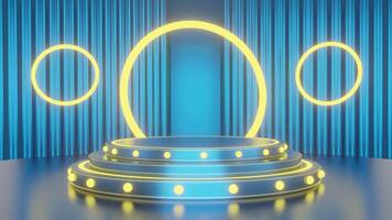 3D empty product display podium with blue curtain studio background video