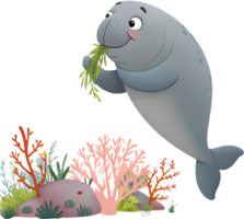 Friendly Ocean Dugong in Playful Mood. . png