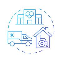 Transitional care blue gradient concept icon. Coordination of healthcare service. Utilization management. Round shape line illustration. Abstract idea. Graphic design. Easy to use in brochure vector