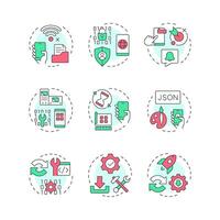 Progressive web app multi color concept icons. Platform based development of PWA. Software and technology. Icon pack. Round shape illustrations for brochure. Abstract idea vector