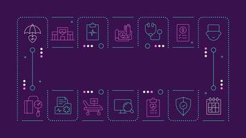 Utilization management dark purple word concept. Medical service development. Safety of healthcare. Horizontal image. Headline text surrounded by editable outline icons vector