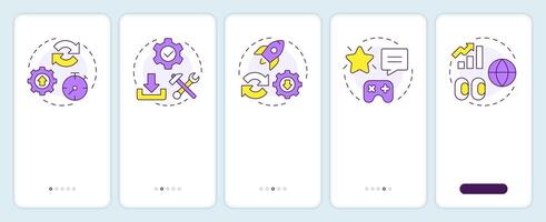 Pros of PWAs onboarding mobile app screen. Service benefits. Walkthrough 5 steps editable graphic instructions with linear concepts. UI, UX, GUI template vector
