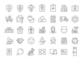 Utilization management linear icons set. Medical service optimization. Healthcare efficiency system. Customizable thin line symbols. Isolated outline illustrations. Editable stroke vector