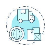 Distribution soft blue concept icon. Products reaching destinations efficiently. Circular economy. Round shape line illustration. Abstract idea. Graphic design. Easy to use in infographic vector