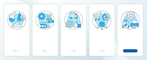 Circular economy blue onboarding mobile app screen. Consumption. Walkthrough 5 steps editable graphic instructions with linear concepts. UI, UX, GUI template vector