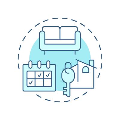 Home sharing soft blue concept icon. Cost effective apartments rent service. Sharing economy model. Round shape line illustration. Abstract idea. Graphic design. Easy to use in infographic