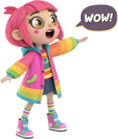 Joyful Trendy Cartoon Girl with a Modern Retro Vibe. . png
