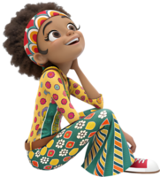 Digital Illustration of a Groovy Playful Cartoon Girl. . png