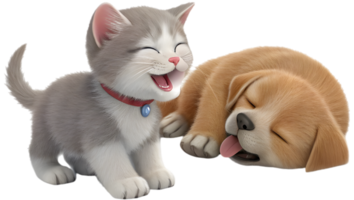 Best Friendship Kitten and Puppy Adorable Scene. . png
