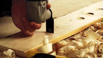 Crafting a wooden project with precision and skill in a workshop during daylight hours video