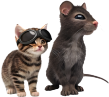 Lovable Kitten And Rat Happy Pose. . png