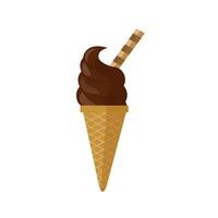 Delicious chocolate flavor ice cream in a wafer cone, isolated vector