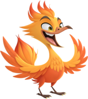 Fiery Phoenix character in animated fantasy world. . png