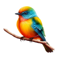 Vibrant multicolored bird perched on a small tree branch png