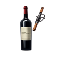 Elegant rk red wine bottle a corkscrew placed beside it on the surface png