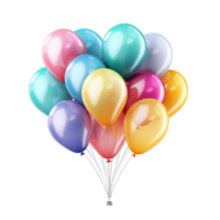 Colorful bunch of helium balloons in shades of blue yellow pink purple floating png