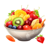 Colorful bowl of assorted fresh fruits including kiwi strawberries grapes oranges png