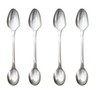 Set of five identical silver spoons arranged in a row png