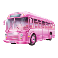 Retro pink bus rounded edges large windows parked on a smooth surface png