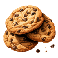 Stack of freshly baked chocolate chip cookies melted chips png
