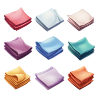 Neatly stacked colorful fabric napkins arranged in a pattern png