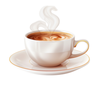Steaming cup of coffee a frothy swirl served on a white saucer png