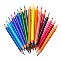 Set of colorful sharpened pencils arranged in a beautiful fan shape png