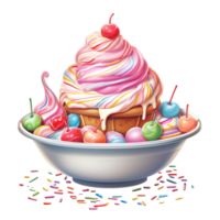 Bowl of creamy ice cream with colorful sprinkles png