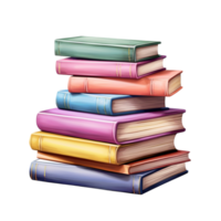 Stack of colorful books neatly arranged in a tidy pile png