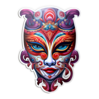Scary clown mask featuring bold red and blue patterns png