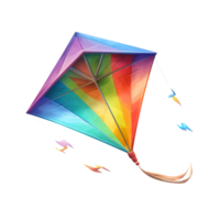 Bright kite soaring high in the sky with a flowing tail png