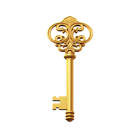 Ornate golden key with an intricate design and a small square hole at the bottom png