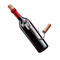 Elegant dark red wine bottle with a corkscrew placed beside it on the surface png