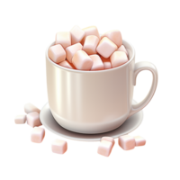 Hot cup of cocoa with fluffy white marshmallows and a saucer png