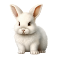 Fluffy white rabbit with soft fur and perked-up ears sitting calmly png