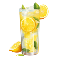 Refreshing glass of lemonade with fresh lemon slices and a straw png