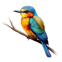 Multicolored bird perched delicately on a tree branch png