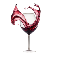 Splash of red wine creating an artistic swirl in a delicate glass png
